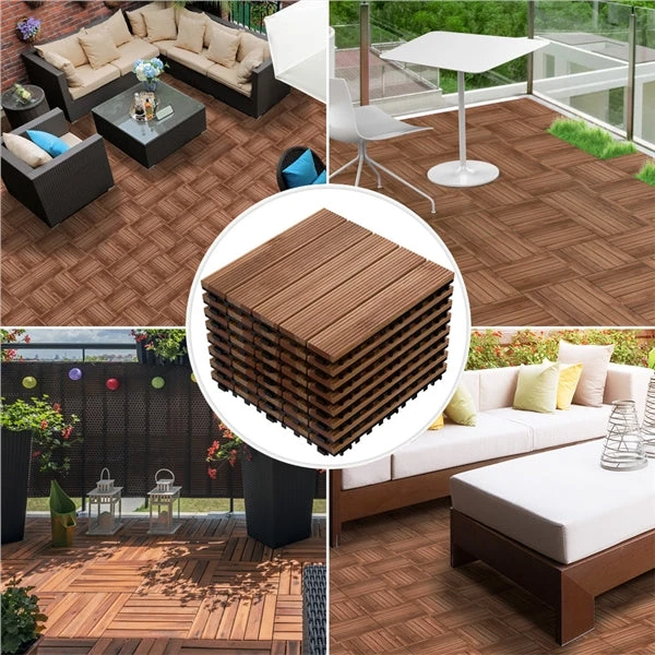 Topeakmart 12''x12''Interlocking Wood Flooring Tiles Indoor & Outdoor For Patio Garden Deck Poolside Pack Of 27 Natural Wood 7 Topeakmart 12''x12''Interlocking Wood Flooring Tiles Indoor & Outdoor For Patio Garden Deck Poolside Pack Of 27 Natural Wood - Image 7