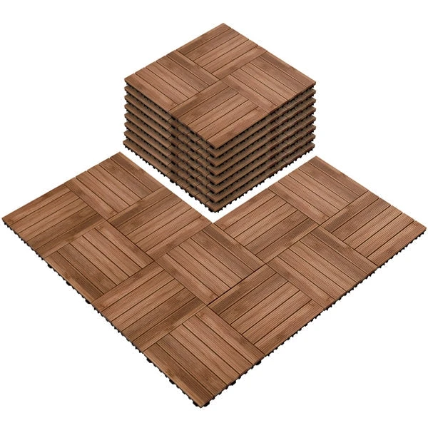 Topeakmart 12''x12''Interlocking Wood Flooring Tiles Indoor & Outdoor For Patio Garden Deck Poolside Pack Of 27 Natural Wood 2 Topeakmart 12''x12''Interlocking Wood Flooring Tiles Indoor & Outdoor For Patio Garden Deck Poolside Pack Of 27 Natural Wood - Image 2