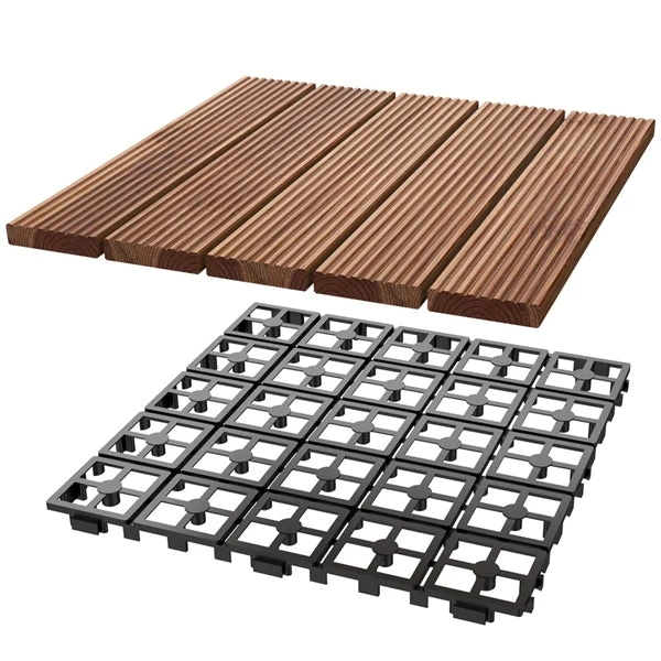 Topeakmart 12''x12''Interlocking Wood Flooring Tiles Indoor & Outdoor For Patio Garden Deck Poolside Pack Of 27 Natural Wood 4 Topeakmart 12''x12''Interlocking Wood Flooring Tiles Indoor & Outdoor For Patio Garden Deck Poolside Pack Of 27 Natural Wood - Image 4
