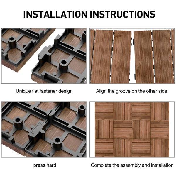 Topeakmart 12''x12''Interlocking Wood Flooring Tiles Indoor & Outdoor For Patio Garden Deck Poolside Pack Of 27 Natural Wood 13 Topeakmart 12''x12''Interlocking Wood Flooring Tiles Indoor & Outdoor For Patio Garden Deck Poolside Pack Of 27 Natural Wood - Image 13