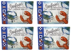 Coastal Living Seascapes Foam Backed Vinyl Placemats Summer Theme, Set Of 4 (Blue Crab Red Lobster Fresh Catch)