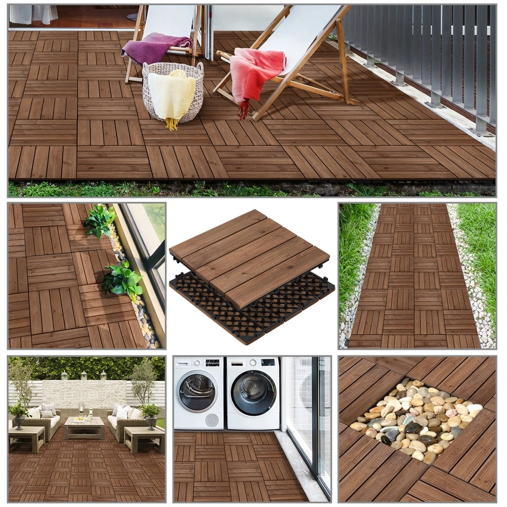 Easyfashion 12x12" Deck Tiles Patio Pavers Wood Flooring Tiles Indoor Outdoor 27pcs 5 Easyfashion 12x12" Deck Tiles Patio Pavers Wood Flooring Tiles Indoor Outdoor 27pcs - Image 5