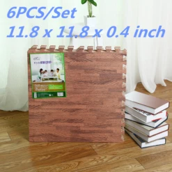 Jeobest Foam Floor Play Mat - Foam Mat Floor Tile - Playmat Foam Interlocking Puzzle Floor Mat - 6PCS Wood Soft EVA Foam Play Mat Kids Puzzle Floor Foam Mat (brown Wood Grain) 11.8 X 11.8 Inch) MZ