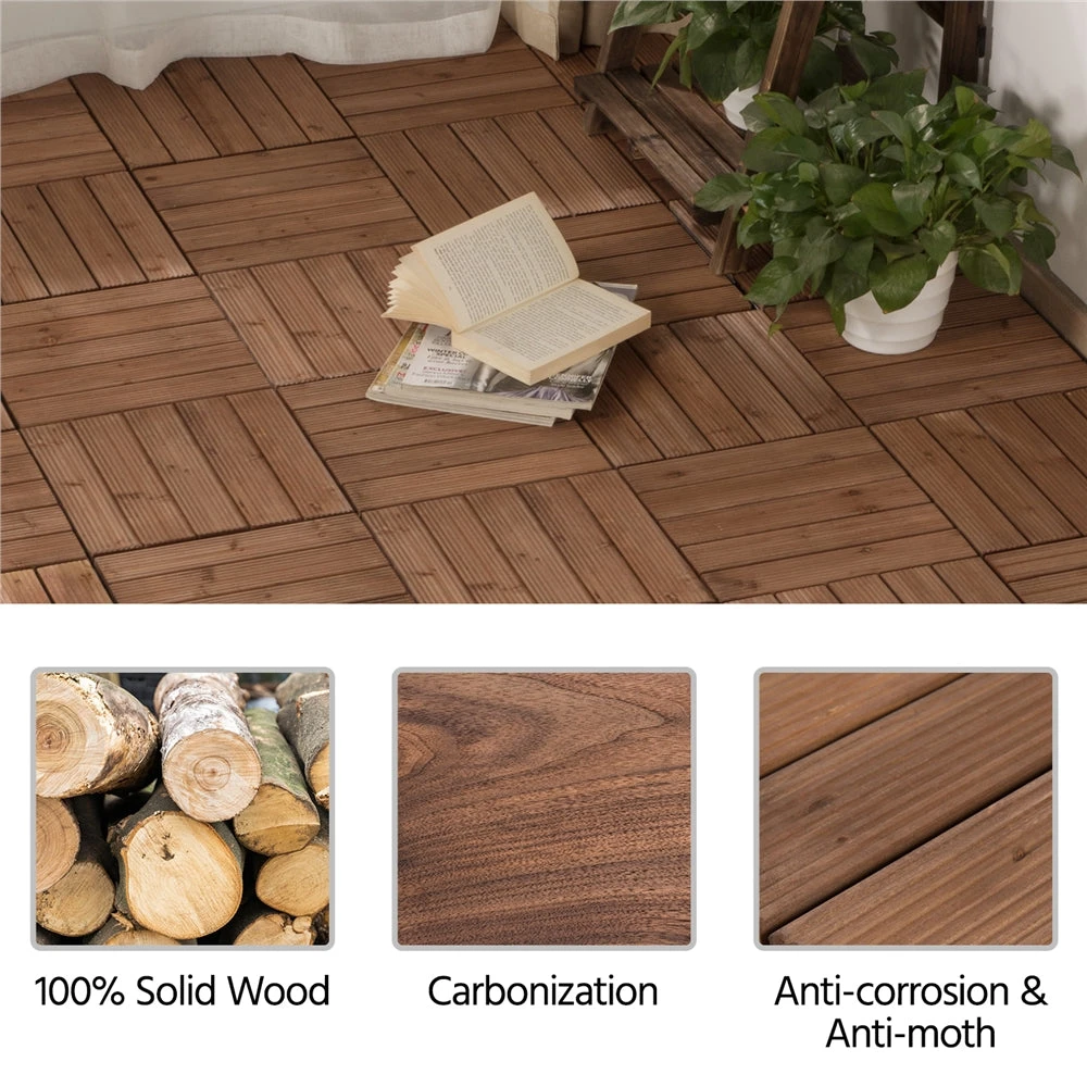 Easyfashion 12x12" Deck Tiles Patio Pavers Wood Flooring Tiles Indoor Outdoor 27pcs 2 Easyfashion 12x12" Deck Tiles Patio Pavers Wood Flooring Tiles Indoor Outdoor 27pcs - Image 2