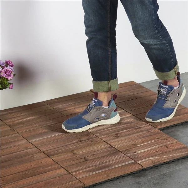 Topeakmart 12''x12''Interlocking Wood Flooring Tiles Indoor & Outdoor For Patio Garden Deck Poolside Pack Of 27 Natural Wood 5 Topeakmart 12''x12''Interlocking Wood Flooring Tiles Indoor & Outdoor For Patio Garden Deck Poolside Pack Of 27 Natural Wood - Image 5