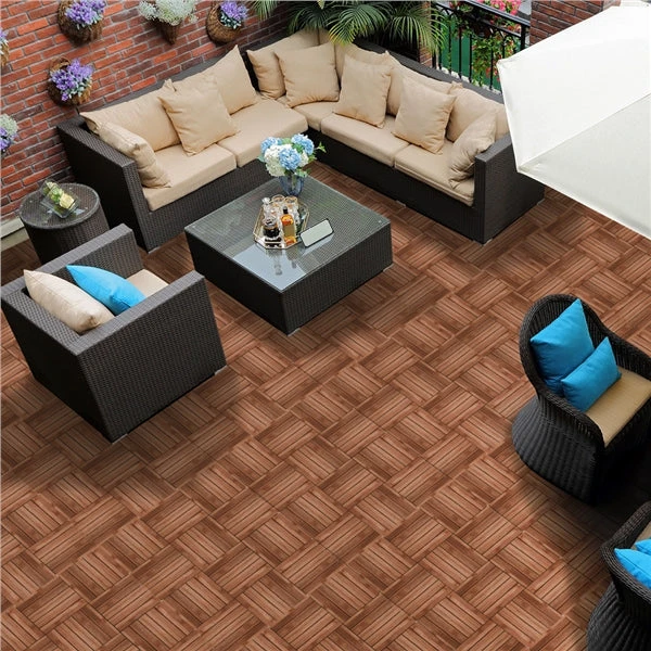 Topeakmart 12''x12''Interlocking Wood Flooring Tiles Indoor & Outdoor For Patio Garden Deck Poolside Pack Of 27 Natural Wood 8 Topeakmart 12''x12''Interlocking Wood Flooring Tiles Indoor & Outdoor For Patio Garden Deck Poolside Pack Of 27 Natural Wood - Image 8