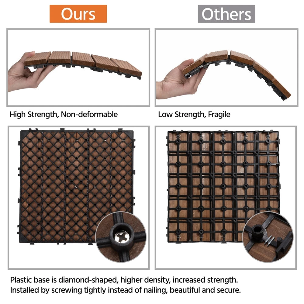 Easyfashion 12x12" Deck Tiles Patio Pavers Wood Flooring Tiles Indoor Outdoor 27pcs 9 Easyfashion 12x12" Deck Tiles Patio Pavers Wood Flooring Tiles Indoor Outdoor 27pcs - Image 9