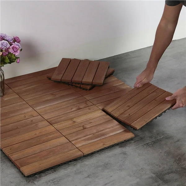 Topeakmart 12''x12''Interlocking Wood Flooring Tiles Indoor & Outdoor For Patio Garden Deck Poolside Pack Of 27 Natural Wood 6 Topeakmart 12''x12''Interlocking Wood Flooring Tiles Indoor & Outdoor For Patio Garden Deck Poolside Pack Of 27 Natural Wood - Image 6